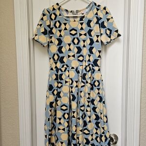 LuLaRoe Geometric Blue and Cream Dress